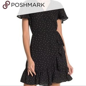 LOVESTITCH Black Polka Dot Wrap Tie Dress Size S